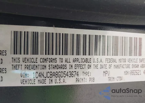 2016 Jeep Compass Sport z USA, uszkodzony, nr VIN 1C4NJCBA8GD543674